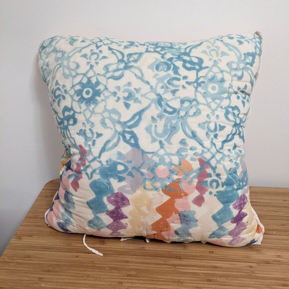 Anthropologie Decorative Pillow Orange, Cream & Blue, Insert Included - Picture 2 of 3